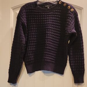 Ann Taylor Navy Button-Detail Women's Crewneck Sweater